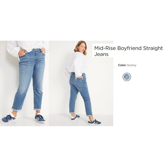 Old Navy Mid Rise Boyfriend Straight Jeans Plus Size 28 Sonny Wash Cuffed 801720 - Picture 9 of 10